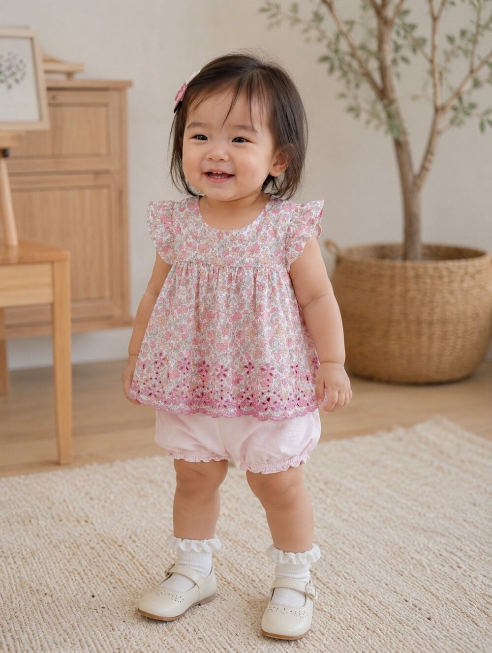 Baby Gap Floral Eyelet Romper Dress 12-18M Pink Cottagecore One Piece